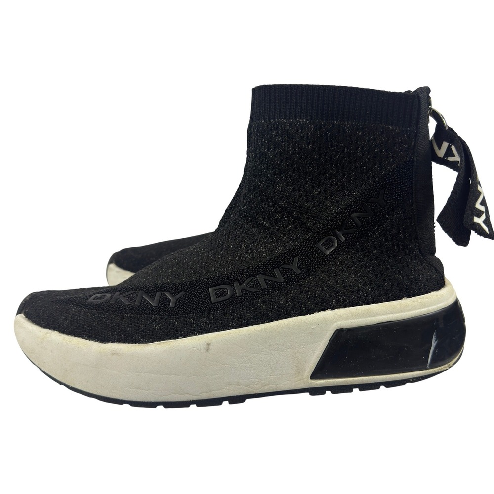 DKNY Women's Sock Sneakers High Top Black Knit Slip On Platform Size 6.5 - Picture 1 of 13